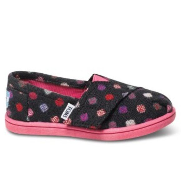 NWT Tom's Tiny Classic Alpargata Girls Slip-on Shoes Sneakers Pink Wool Dot T10 - Picture 2 of 9